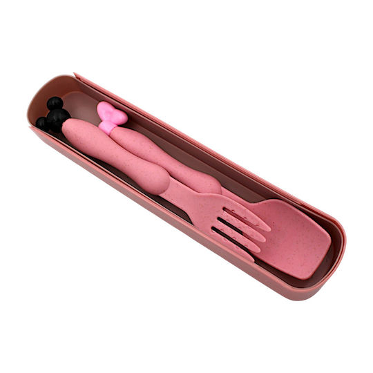 Set De Tacâmuri Pentru Bebeluşi Din Plastic Cu Carcasă Roz 2 Bucăți