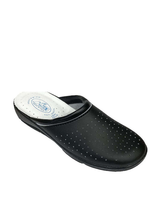 Ansin Damentliche Leder-Holzschuhe Anatomische Schwarze
