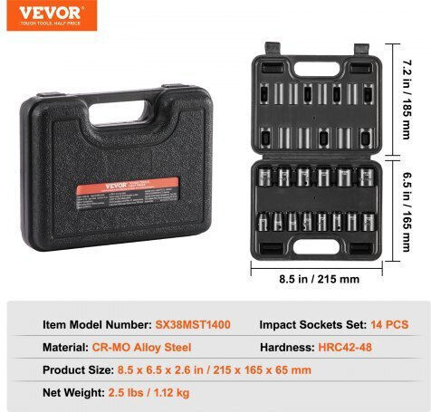 Vevor Καρυδάκια Εξάγωνα με Καρέ Υποδοχής 3/8" Σετ 14τμχ