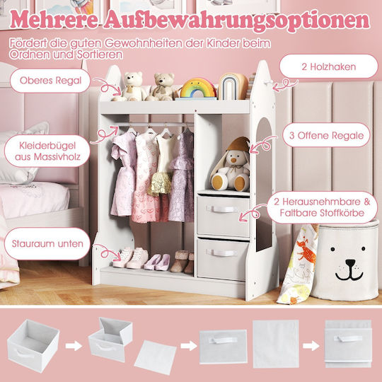Costway Kids Multi Hook Wall Hanger with Hook Plastic White with Shelf 107x81x38cm