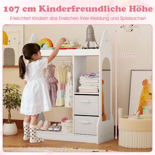Costway Kids Multi Hook Wall Hanger with Hook Plastic White with Shelf 107x81x38cm