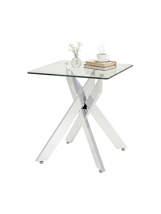 Quadratischer Beistelltisch aus Glas in Silber M50xL50xH57cm