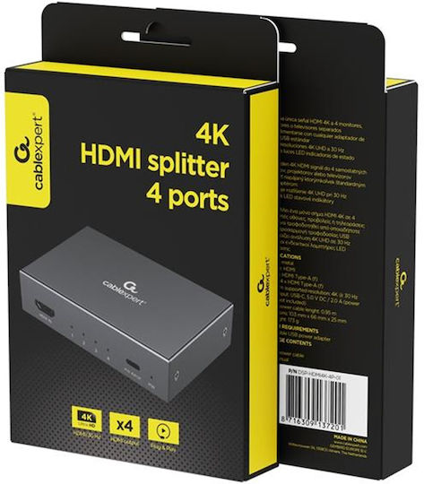 Cablexpert 4h Hdmi Splitter 4 Ports Black Dsp-hdmi4k-4p-01