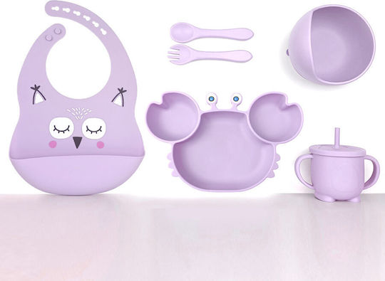 Queen Mother Σετ Φαγητού Purple Owl από Σιλικόνη με Αντιολισθητική Βάση Μωβ 6τμχ για 6+ μηνών