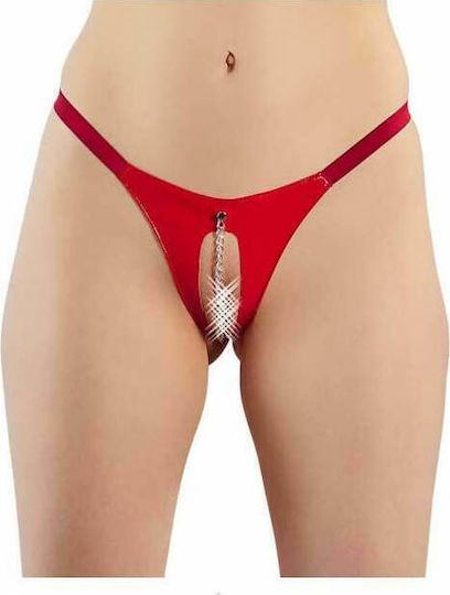 Black Level Crotchless Vinyl String with Chain Red