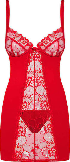 Obsessive Heartina Sexy Set mit Robe Chemise & Tanga Red