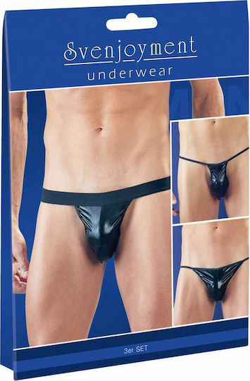 Svenjoyment Underwear Wetlook Thong Set Black 3τμχ