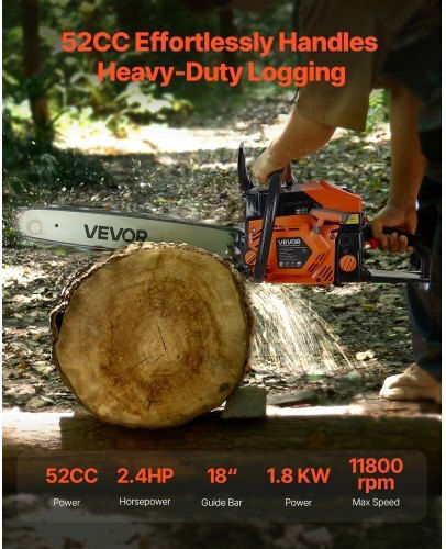 Vevor Αλυσοπρίονο Βενζίνης 2.4hp 6.8kg με Λάμα 45.72cm και Easy Start