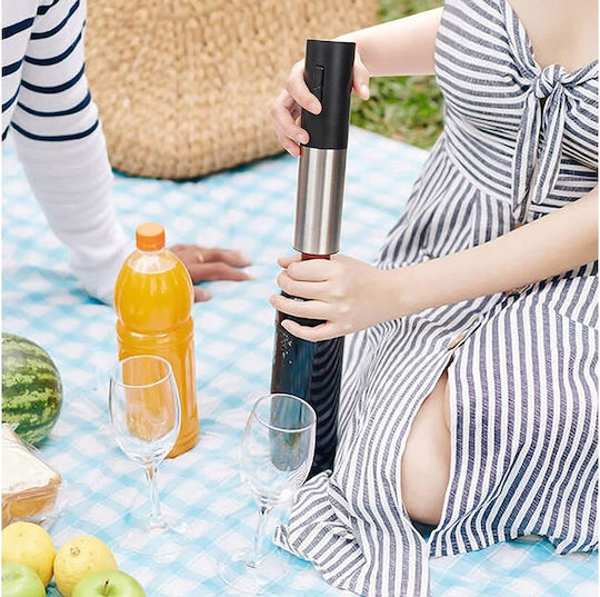 Electric Wine Corkscrew Bottle Opener Stopper Pourer Set Silver