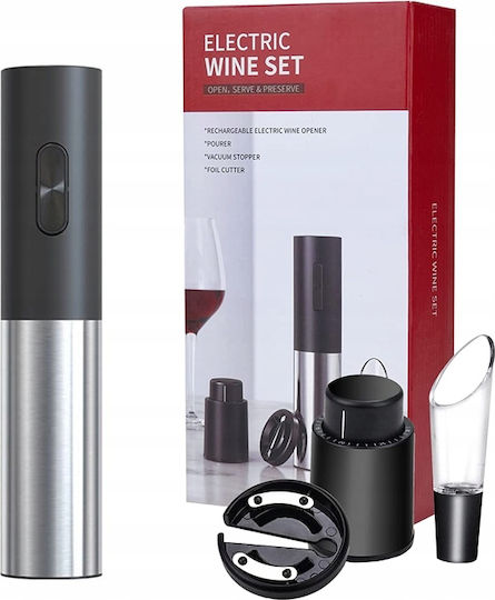 Electric Wine Corkscrew Bottle Opener Stopper Pourer Set Silver