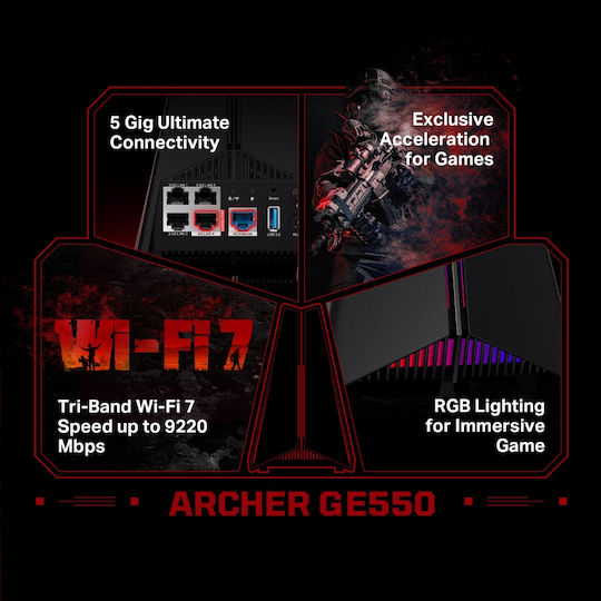 TP-LINK Archer GE550 Ασύρματο Router Wi‑Fi 7 με 4 Θύρες 2.5 Gigabit