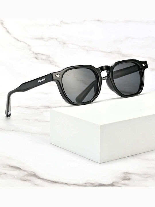 Red Raven Luca Unisex Sunglasses with Black Horn-Rimmed Frame and Black Lenses