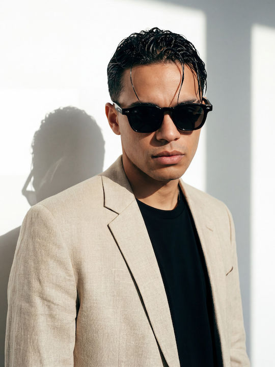 Red Raven Luca Unisex Sunglasses with Black Horn-Rimmed Frame and Black Lenses