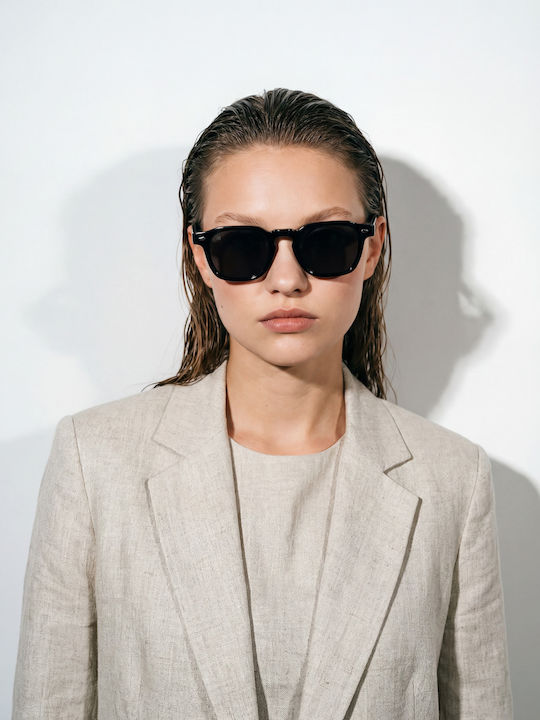 Red Raven Luca Unisex Sunglasses with Black Horn-Rimmed Frame and Black Lenses