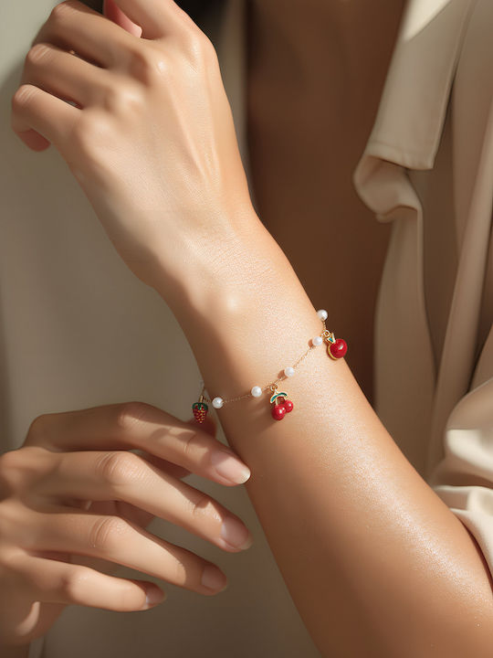 Chrysothemiss Women's Bracelet Fruits En Fête Stainless Steel Cherries Strawberry Apple & Pearls