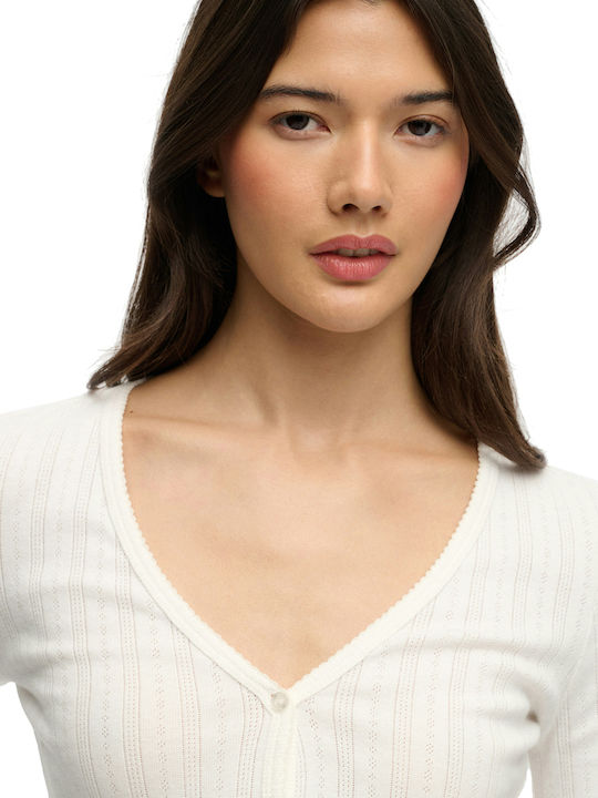 Pointelle Pulover Damă Off White