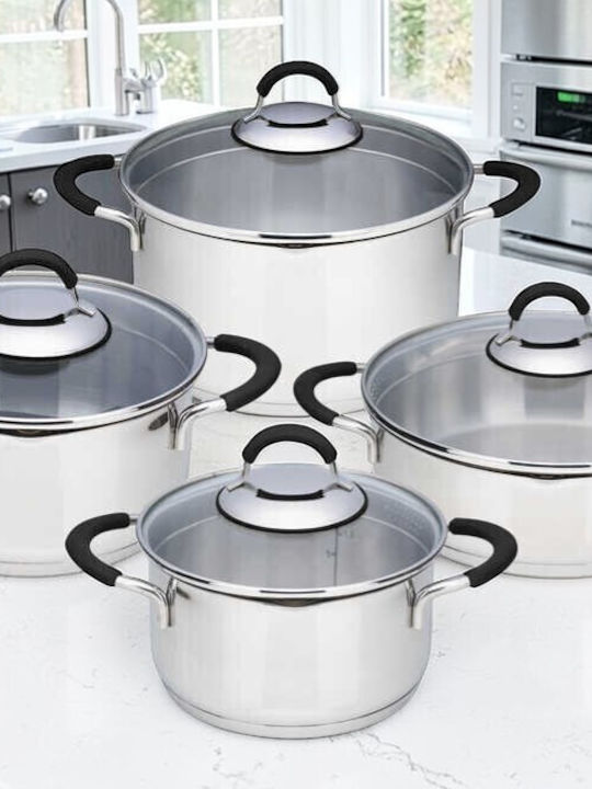 SteweHome Töpfe Set Aus Edelstahl Mit Silikongriffen Silber 26cm