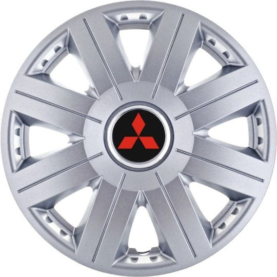 Σετ Τάσια Αυτοκινήτου 14" με Σήμα Mitsubishi 4τμχ Γκρι