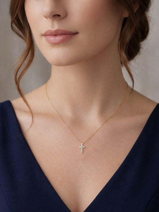 Kiriakos Gofas Women's Gold Cross 9K Double Sided with Chain