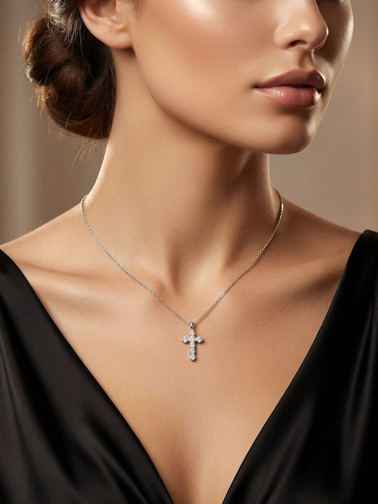 Kiriakos Gofas Damen Weißgold Kreuz 9K mit Kette