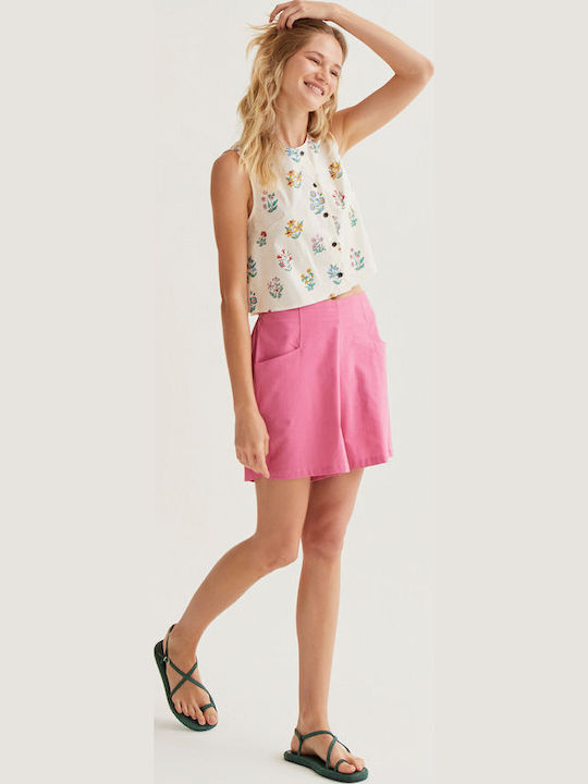 Women's Cotton Sleeveless Floral Blouse Ecru