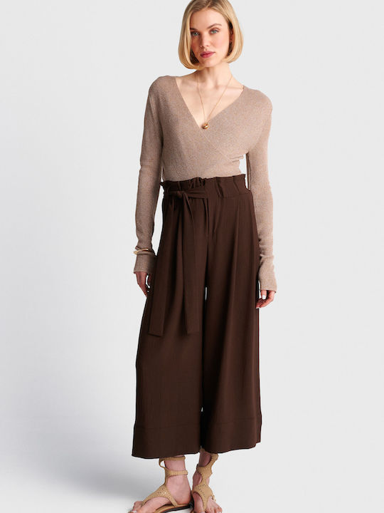 Women's Fabric Trousers with Rubber Band Brown
