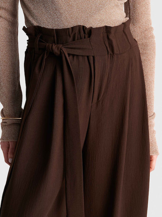 Women's Fabric Trousers with Rubber Band Brown