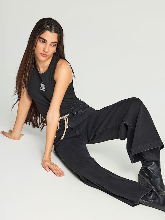 Women's Jean Pants Mid Rise Wide Leg Style Black