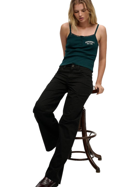 Damen Chino Hose in Baggy Bein Stil Schwarz