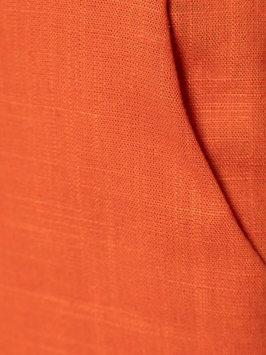 Women's Linen Capri Trousers with Rubber Band Orange 55-04-029A-3