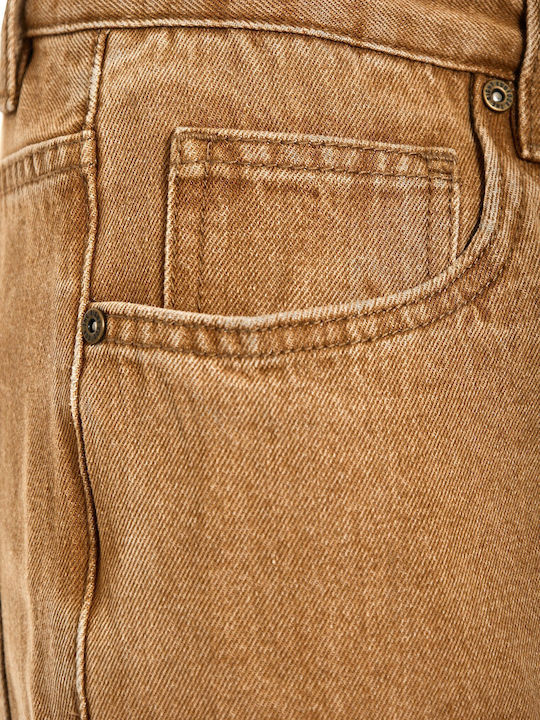 Γυναικείο Jean Παντελόνι Mid Rise σε Relaxed Εφαρμογή Καφέ