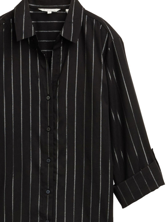 Long Sleeve Women's Shirt Black Pinstripe With Lurex