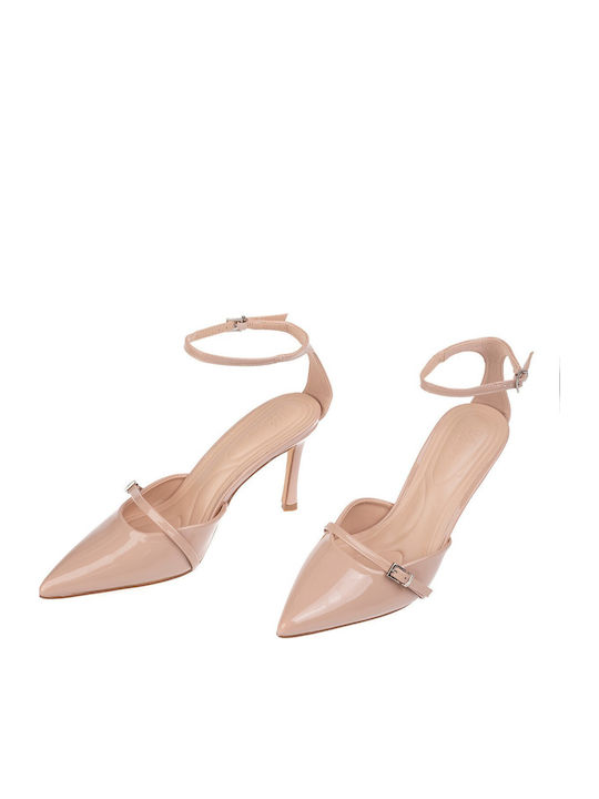 Spitze Zehe Pumps aus Lackleder Beigem