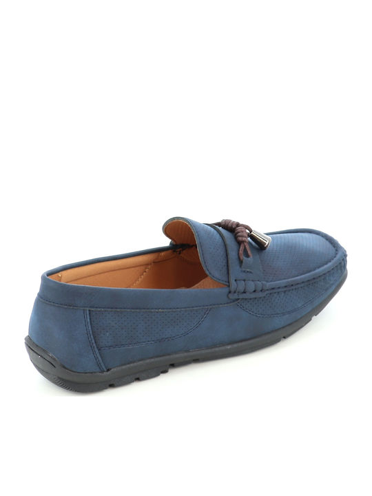 Pantofi Casual Pentru Bărbați Din Piele Albă 223/87046_Albastru