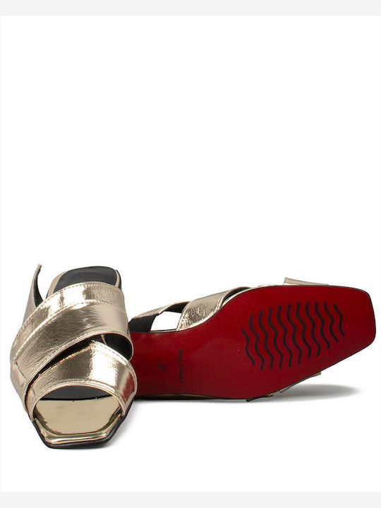 Mules With Heel In Gold Colour