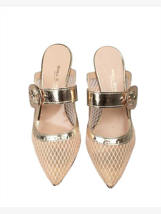 Mules With Heel In Gold Color