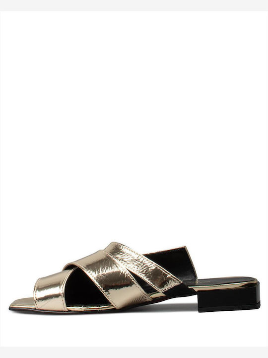 Mules With Heel In Gold Colour