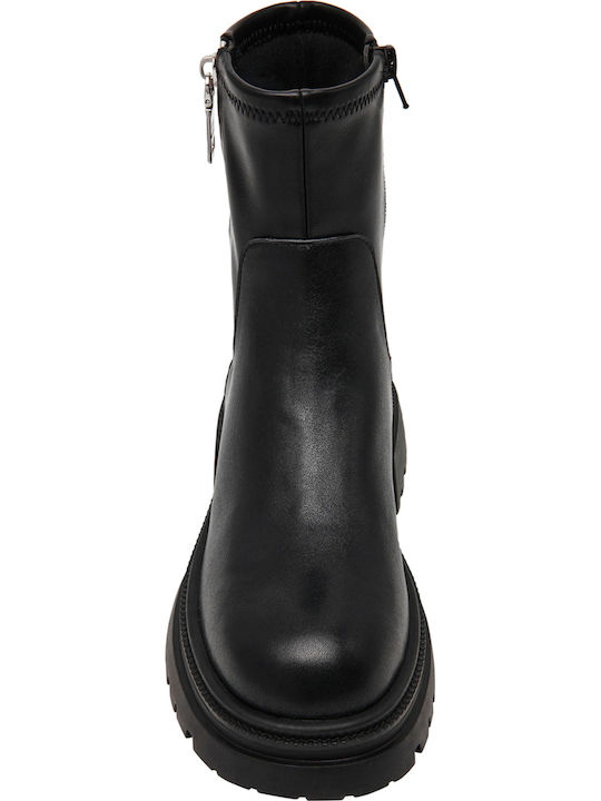 Leder Stiefeletten Damen Schwarz