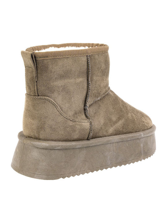 Suede Women's Ankle Boots with Fur Green