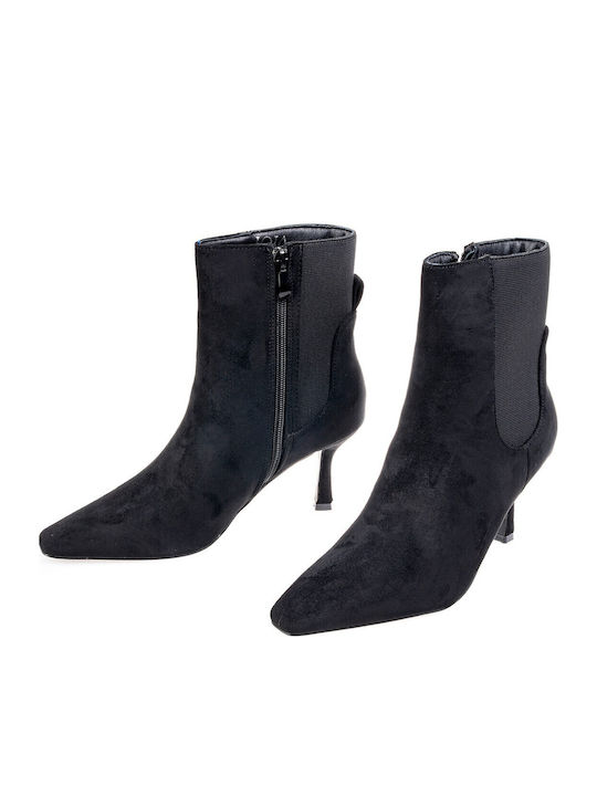 Suede Women's Ankle Boots with Medium Heel Black