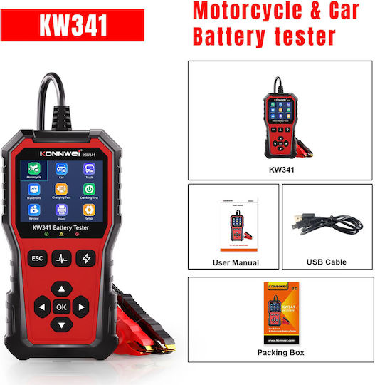 Konnwei KW341 Дигитален Тестер за Батерии с Крокодилски Щипки