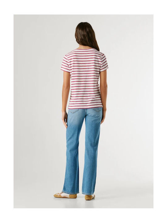 Megan Women's Blouse with V Neckline Striped White