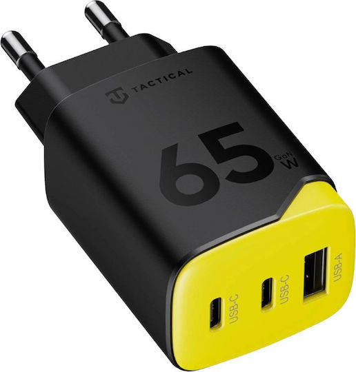 Tactical Charger Without Cable GaN with USB-A Port and 2 USB-C Ports 65W Power Delivery Black (Minimi)