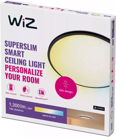 WiZ Smart Plafonieră de Tavan 24,2 cm Neagră cu LED Integrat și Telecomandă