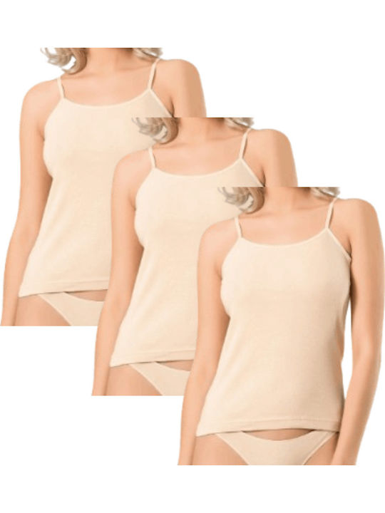 Cotton Women's Tank Tops Beige with Spaghetti Strap 3Pack
