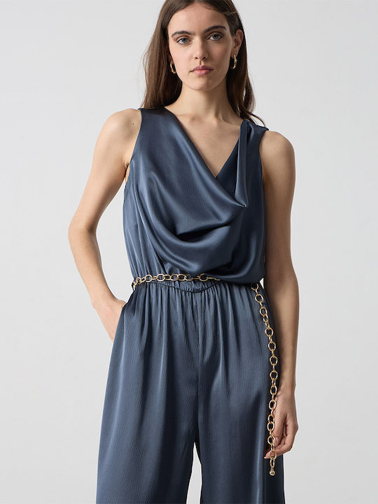 Damenteilose Ärmel Jumpsuit Blau