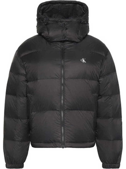Women's Short Puffer Jacket for Winter with Hood Black