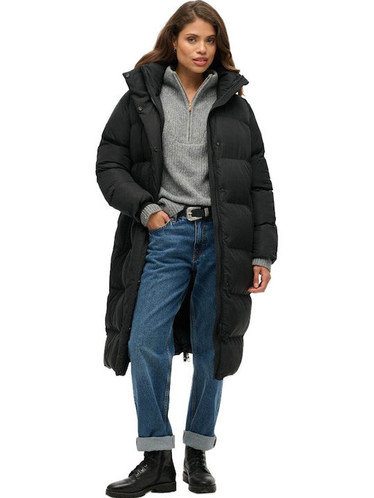 Lang Damen Puffer Jacke für Winter Black