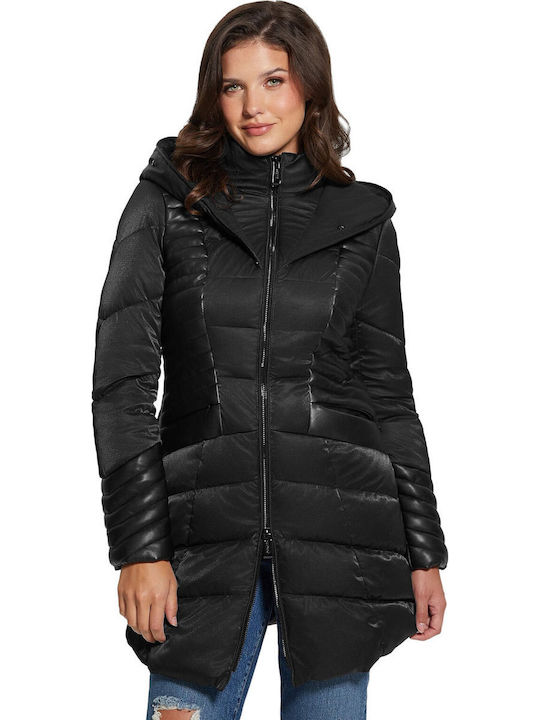 Oxana Women's Long Lifestyle Artificial Leather Jacket for Winter Black
