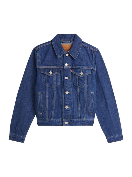 Original Trucker Women's Short Jean Jacket for Spring or Autumn Blue